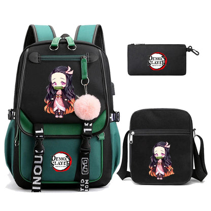3Pcs Kamado Nezuko Demon Slayer Backpacks Set for Girls Anime School Bag Teenager Student Canvas Laptop Back Pack Women Rucksack SS69 51.69 4990741