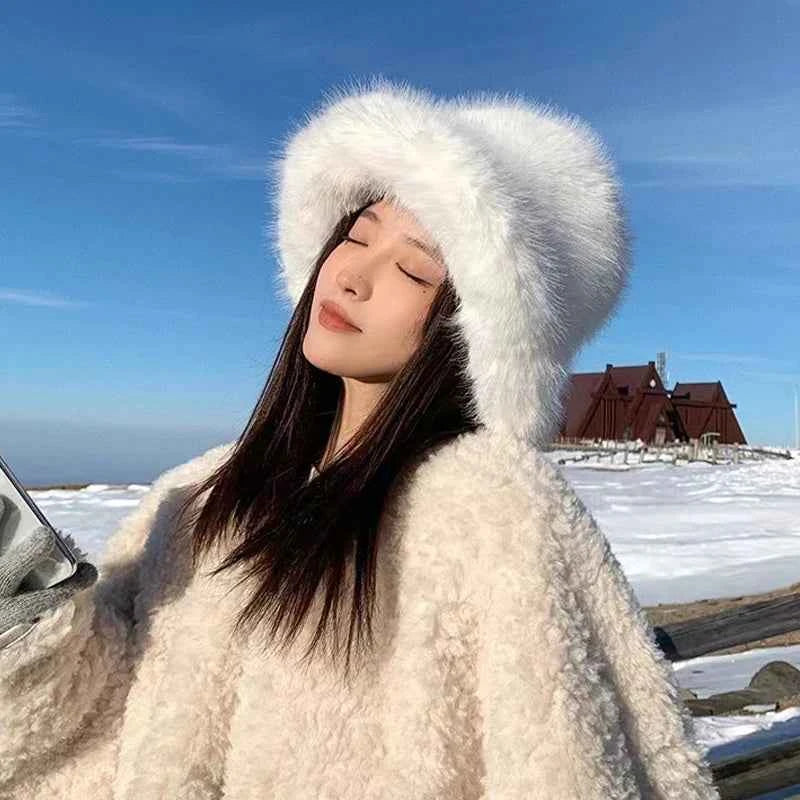 2025 Fluffy Faux Fur Bucket Hats Women Rabbit Fur Warm Thick Plush Winter Hat Lady Fashion Luxury Panama Furry Fisherman Cap Y2k