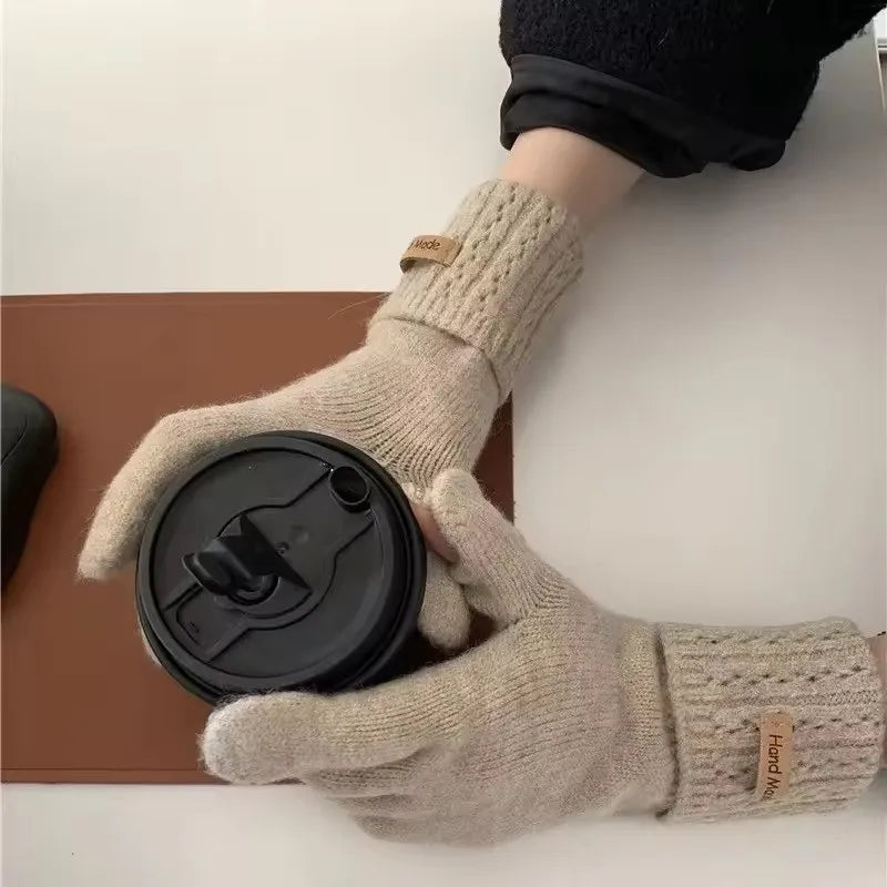 Korean Style High-Quality Women's Knitted Gloves Touch Screen Fingerless Washable Full Finger Gloves