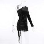 2025 New Plus Size 9XL 8XL 7XL One Shoulder Velvet Lace Up Party Bodycon Women Dresses Vestidos XXXXXL SS69