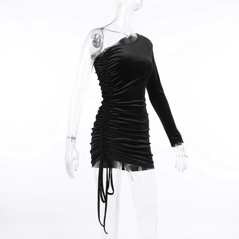 2025 New Plus Size 9XL 8XL 7XL One Shoulder Velvet Lace Up Party Bodycon Women Dresses Vestidos XXXXXL SS69