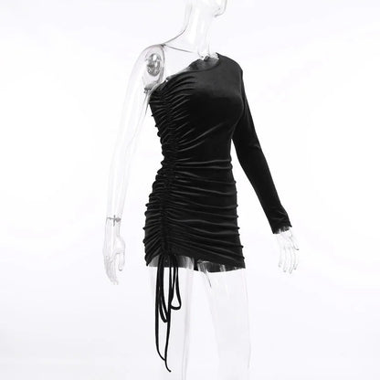 2025 New Plus Size 9XL 8XL 7XL One Shoulder Velvet Lace Up Party Bodycon Women Dresses Vestidos XXXXXL SS69