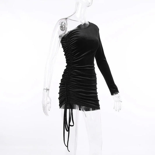 2025 New Plus Size 9XL 8XL 7XL One Shoulder Velvet Lace Up Party Bodycon Women Dresses Vestidos XXXXXL SS69