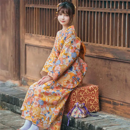 Fashion National Trends Women Sexy Kimono Yukata Dress With Obi Novelty Evening Dress Japanese Cosplay Costume Floral One Size