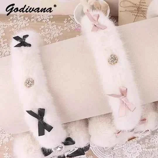 Sweet Mine Hairy Rhinestone Big Love Bow Earmuffs - Lolita Style