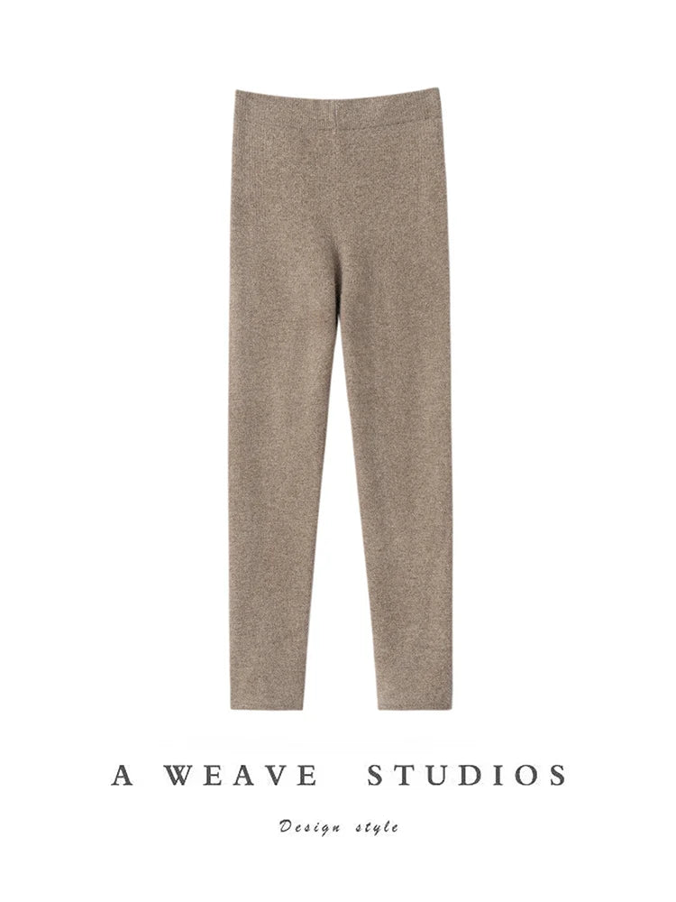 CHICUU Women 100% Cashmere Legging elasticity Slim Pants Autumn Winter Thick Basic Leggings Soft Warm Cashmere Knitwear SS69 106.69 camel / M