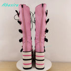 Star-Shaped Belt Buckle Knee High Boots Round Toe Platform Mixed Colors Women's Boots Cute Punk Zipper Patchwork Wedges Shoes