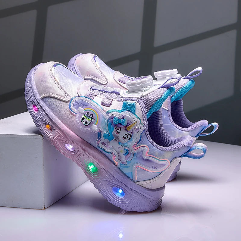 Disney Children's Luminous LED Sneakers Cartoon Pony Outdoor Shoes Girls' Cute Night Light Shoes Mesh Breathable on-slip Shoes