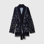 Vintage Tassels Print Women's Print Cardigan V-Neck Lace Up Full Sleeve Spliced Sweaters 2025 Autumn Lady All-match Kintwears