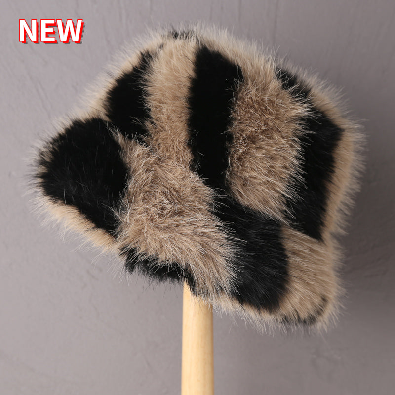 2025 Fluffy Faux Fur Bucket Hats Women Rabbit Fur Warm Thick Plush Winter Hat Lady Fashion Luxury Panama Furry Fisherman Cap Y2k
