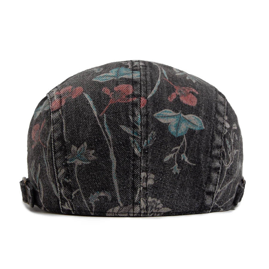 Vintage Floral Print Cotton Beret Hat - Adjustable Newsboy Cap