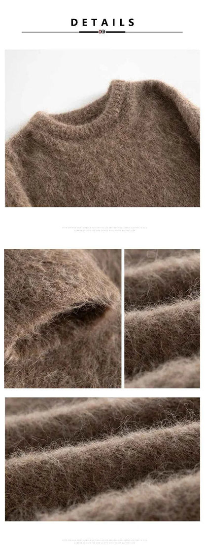 Warm Alpaca Pullovers for Woman, Dropped Sleeved Loose Sweaters, 2025 Fall Winter Top, Camel, Beige