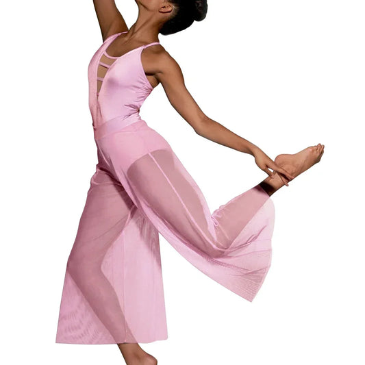 MiDee Women's Contemporary Dance Leotard with Mesh Culotte Pants Set