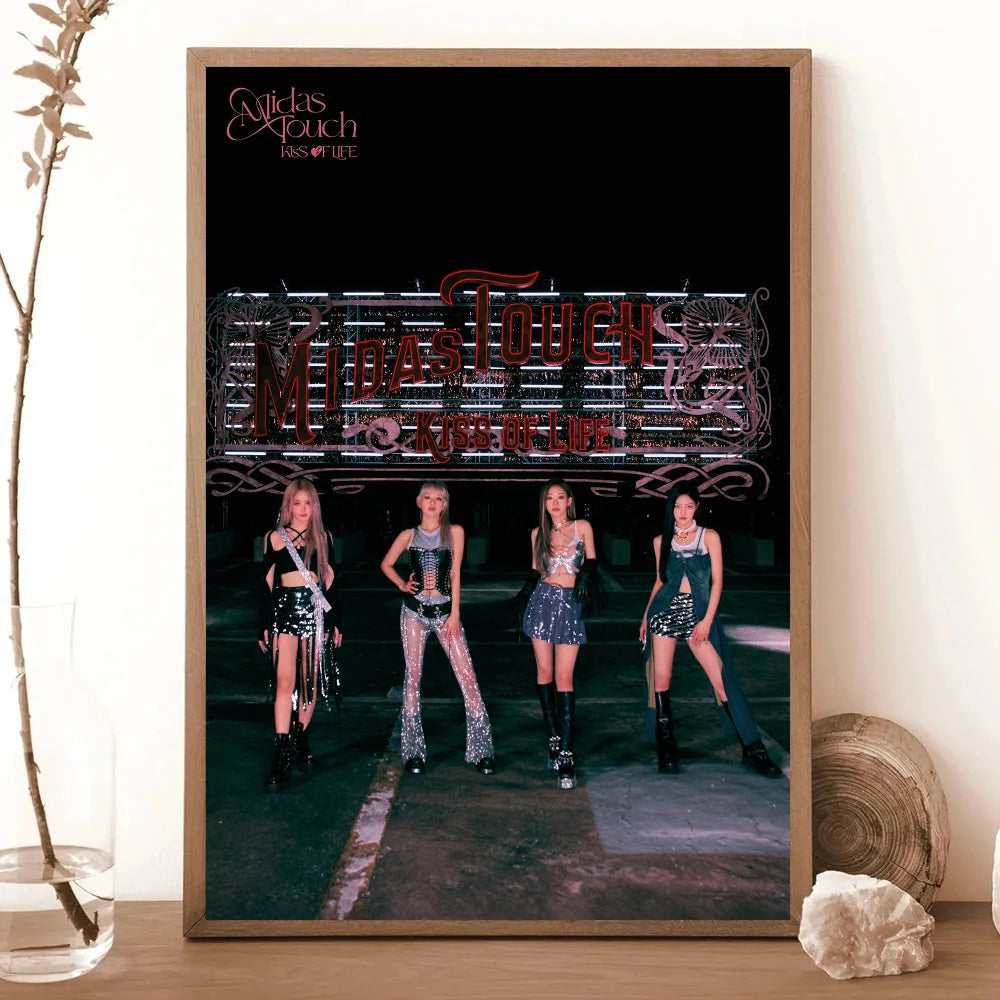 Kpop Girl Group Kiss Of Life Poster Self-adhesive Art Waterproof Paper Sticker Coffee House Bar Room Wall Decor SS69
