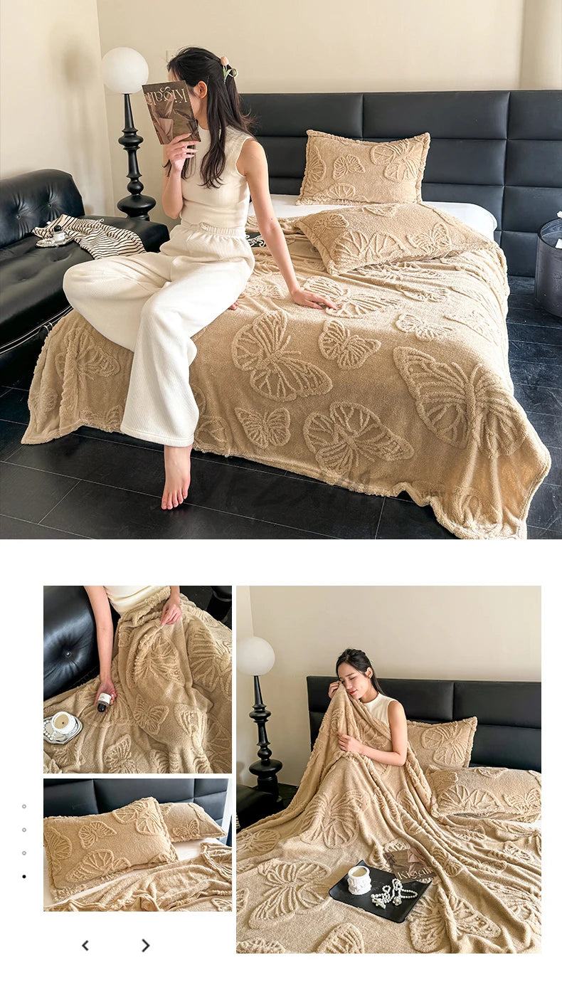 Coral Fleece Blanket with 3D Butterfly Pattern - Soft & Warm