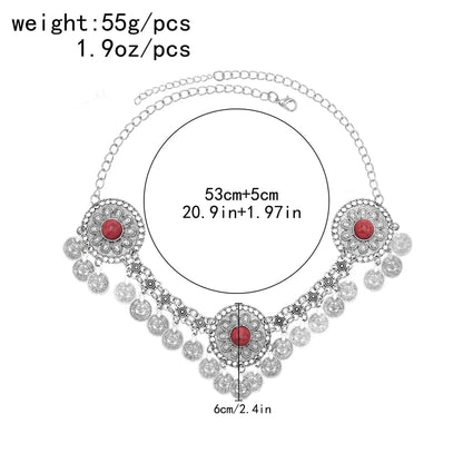 Traditional Kazakhstan Ethnic Coins Bracelet Hair Accessories  for Women Vintage Nepalese Tibetan Clothing Headwear Jewelry Set