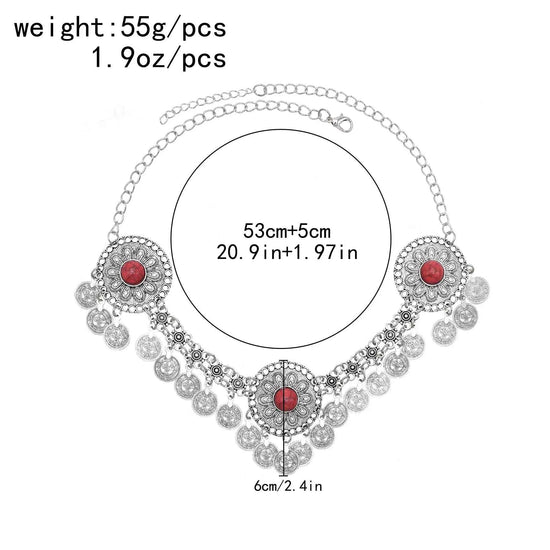 Traditional Kazakhstan Ethnic Coins Bracelet Hair Accessories  for Women Vintage Nepalese Tibetan Clothing Headwear Jewelry Set