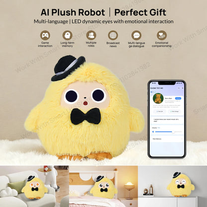 Cute Yoyo: AI Plush Robot Smart Interactive Toy w/LED Eyes&Voice Control, USB Rechargeable Companion for Kids Gifts/Smart Home