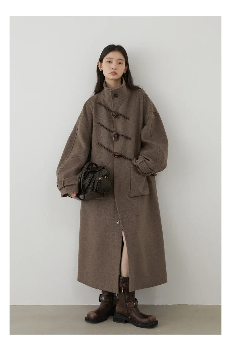 CHIC VEN Women's Wool Blend Turtleneck Long Coat with Button Detail