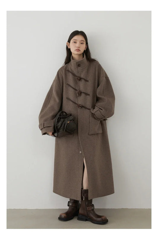 CHIC VEN Women Woolen Coats Fashion Retro Design Button Loose Long Overcoat Korean Female Clothing Autumn Winter New 2026