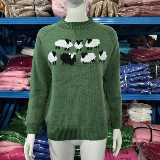 Spring Knitted Women's Sweater O-neck Long Sleeve Casual Loose Sweater Elegant Trendy Print Female Winter Fashion Ladies Clothes