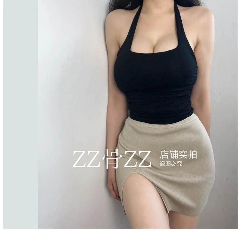 New Style Street Sexy Pure Desire Short Sports Leisure Hanging Neck Backless Short Vest Tank Tops Sweet Fashion Women TLV1 SS69