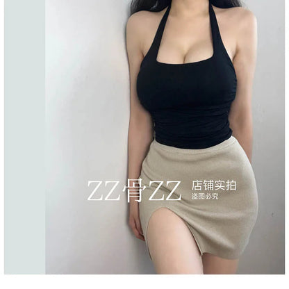 New Style Street Sexy Pure Desire Short Sports Leisure Hanging Neck Backless Short Vest Tank Tops Sweet Fashion Women TLV1 SS69