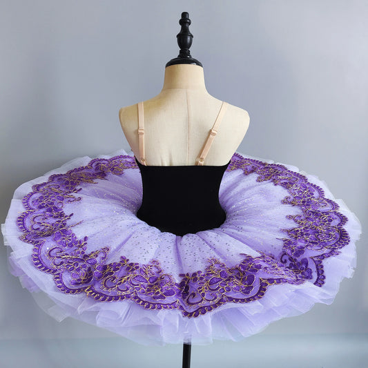 SS69 Girls' Professional Ballet Tutu Dress, Purple Swan Performance Leotard