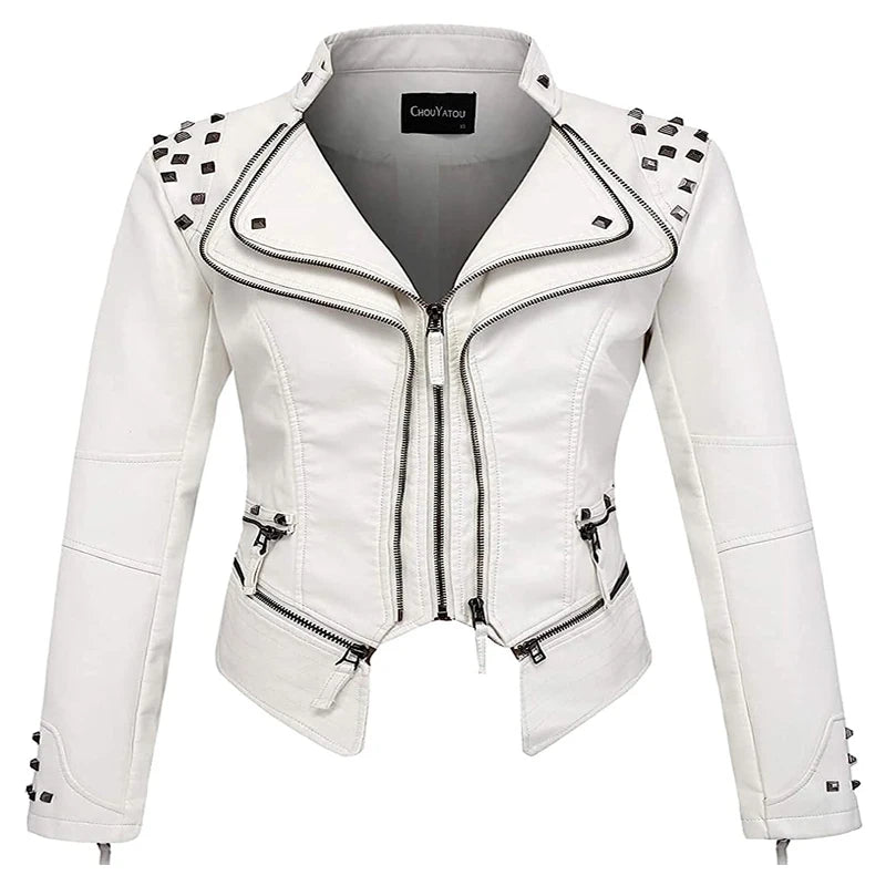 2025 Spring New Style Suit Collar Rivet Waist Short Washed Pu Leather Jacket