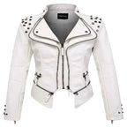 2025 Spring New Style Suit Collar Rivet Waist Short Washed Pu Leather Jacket