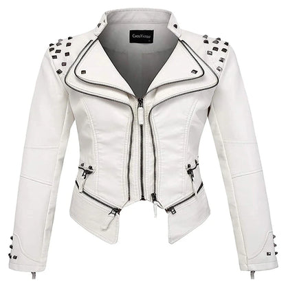 2025 Spring New Style Suit Collar Rivet Waist Short Washed Pu Leather Jacket
