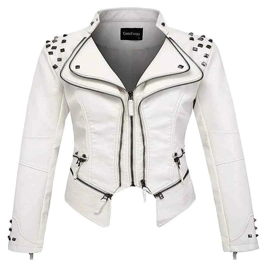 2025 Spring New Style Suit Collar Rivet Waist Short Washed Pu Leather Jacket