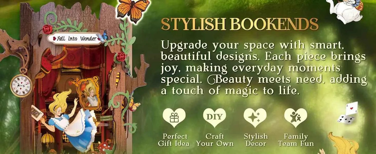 Robotime Rolife Book Nook Kits Fall into Wonder DIY Booknook with Lights Miniature House Kit 3D Wooden Puzzle Bookshelf Gift TGB