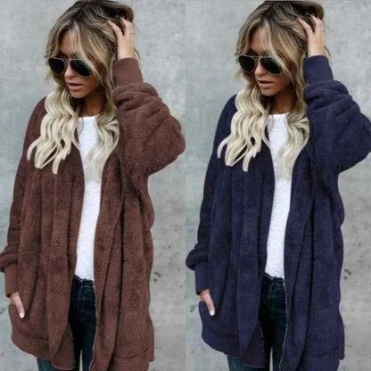 12 Colors Fleece Sweatshirt Long Cardigans Autumn Winter Female Long Sleeve Double Side Wear Flurry Loose Hoodie Coats Outwear