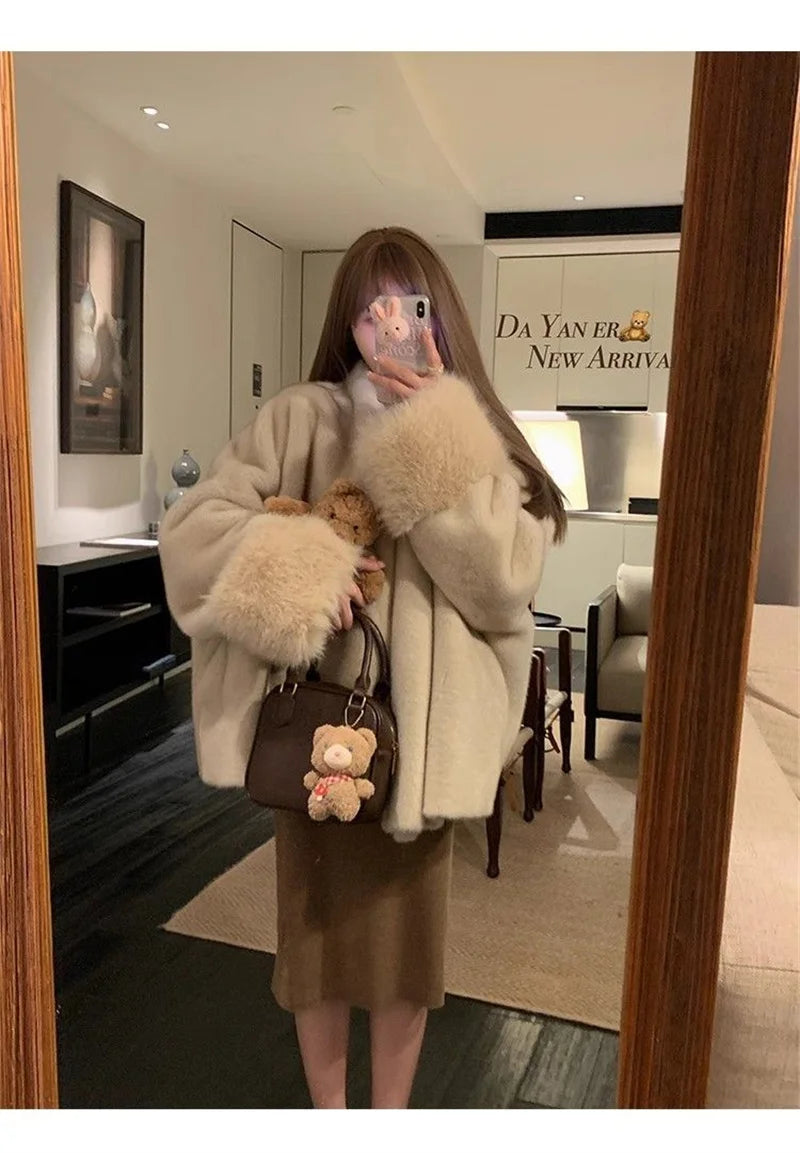 2026 Imported Velvet Mink Fur Coat With Mink Fur Collar,Temperament  Medium Length Fur Jacket Women