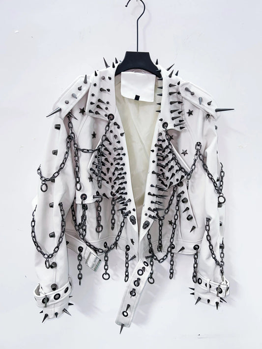 vintage Leather  y2k  Jacket Skull Jacket Punk Jacket  gothic Leather gothic clothes y2k fashion y2k clothes  harajuku Jacket SS69