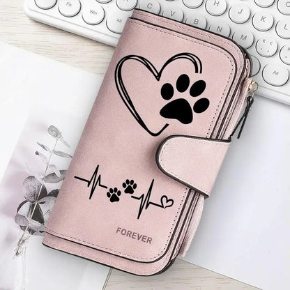 ZeAiLi Long PU Leather Clutch Wallet with Animal Paw and Butterfly Print