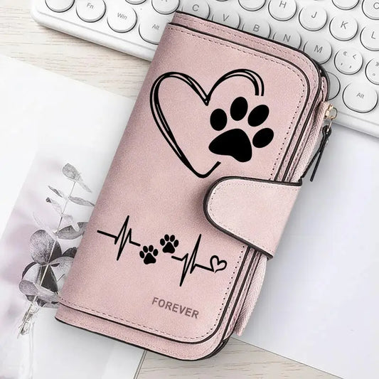 ZeAiLi Long PU Leather Clutch Wallet with Animal Paw and Butterfly Print