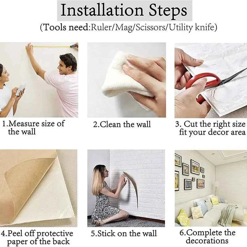 3D Self-Adhesive Wallpaper 70cm*1/5/10m Continuous Waterproof Brick Wall Stickers Living Room Bedroom Children's Room Home Decor
