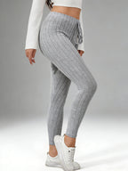 Women's Spring Casual Every Day Stretchy Leggings Solid Color Sports Pants with Elastic Waist Comfortable Stylish Casual Wear