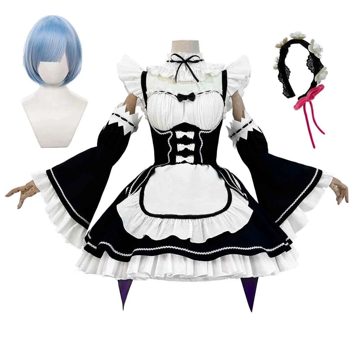 HOLOUN Rem Anime Cosplay Costume Set - Lolita Maid Dress for Women