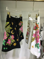 Oversized rhinestone diamond high-waisted black adjustable waist wide leg slacks Women's shorts SS69