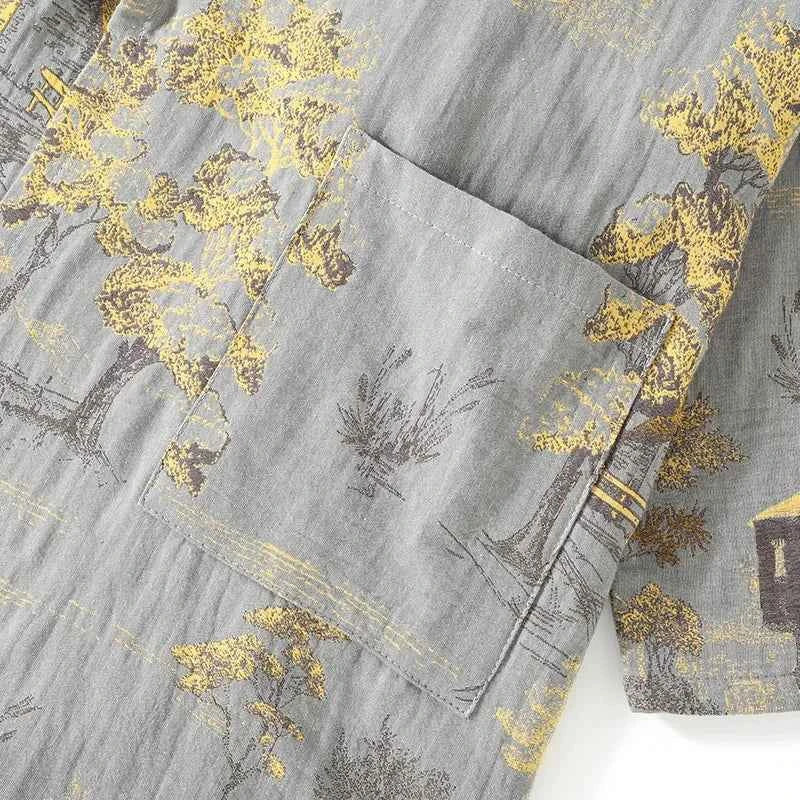 Men's Spring and Autumn Kimono Robes with Long Pants Pajamas Set Home Clothes Cotton Loose Pijama Masculino Clothes