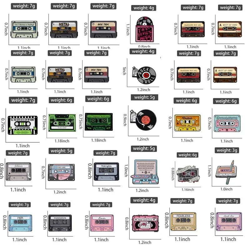 QIHE JEWELRY Retro Music Cassette Tape Enamel Pin Zinc Alloy Lapel Badge