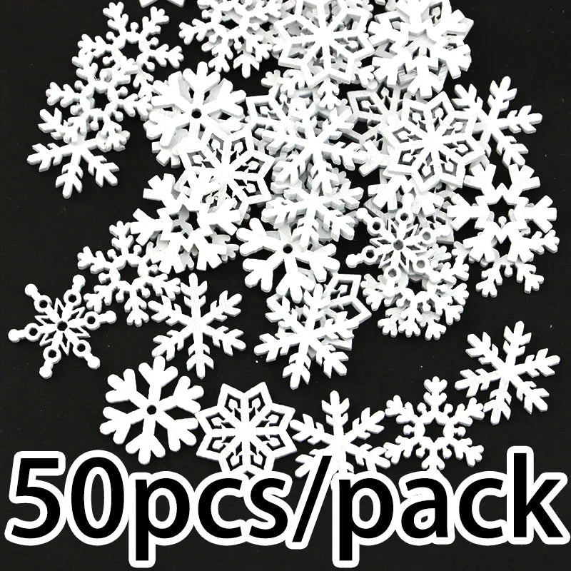 (50 Pieces/pack) 23mm Christmas Snowflake Wood Chips Colorful Diverse New Year's Holiday Party Window Decoration Props Toys DIY