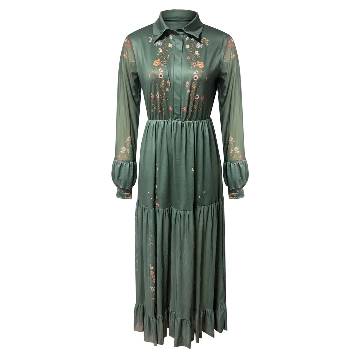 Ethnic Retro Floral Print Pleated Long Dress Sexy Shirt Collar Buttons Women Party Dress Fall Long Sleeve Boho Maxi Dress 2025 SS69