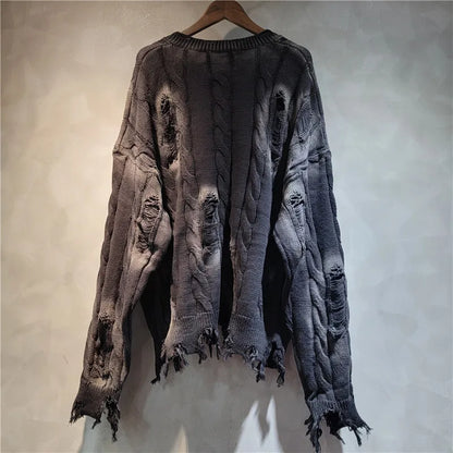 WTHT Women's Vintage Gradient Knitted Sweater O-Neck Long Sleeve Pullover