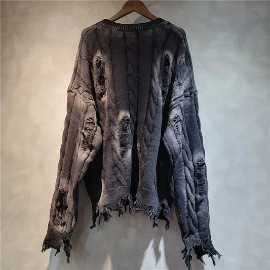 WTHT Women's Vintage Gradient Knitted Sweater O-Neck Long Sleeve Pullover