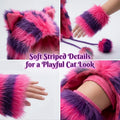 Halloween Cheshire Cat Cosplay Set Lady Furry Striped Cat Ear Hat Wrist Cuffs Leg Warmers Alice Themed Party Costume Accessories