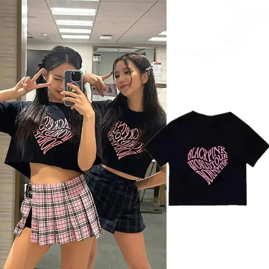 Crop Navel Baring Sport T-shirt Cotton Kpop BP Concert T-Shirts Fashion Summer Clothes Women Pink Clothes Sport Short Sleeves SS69